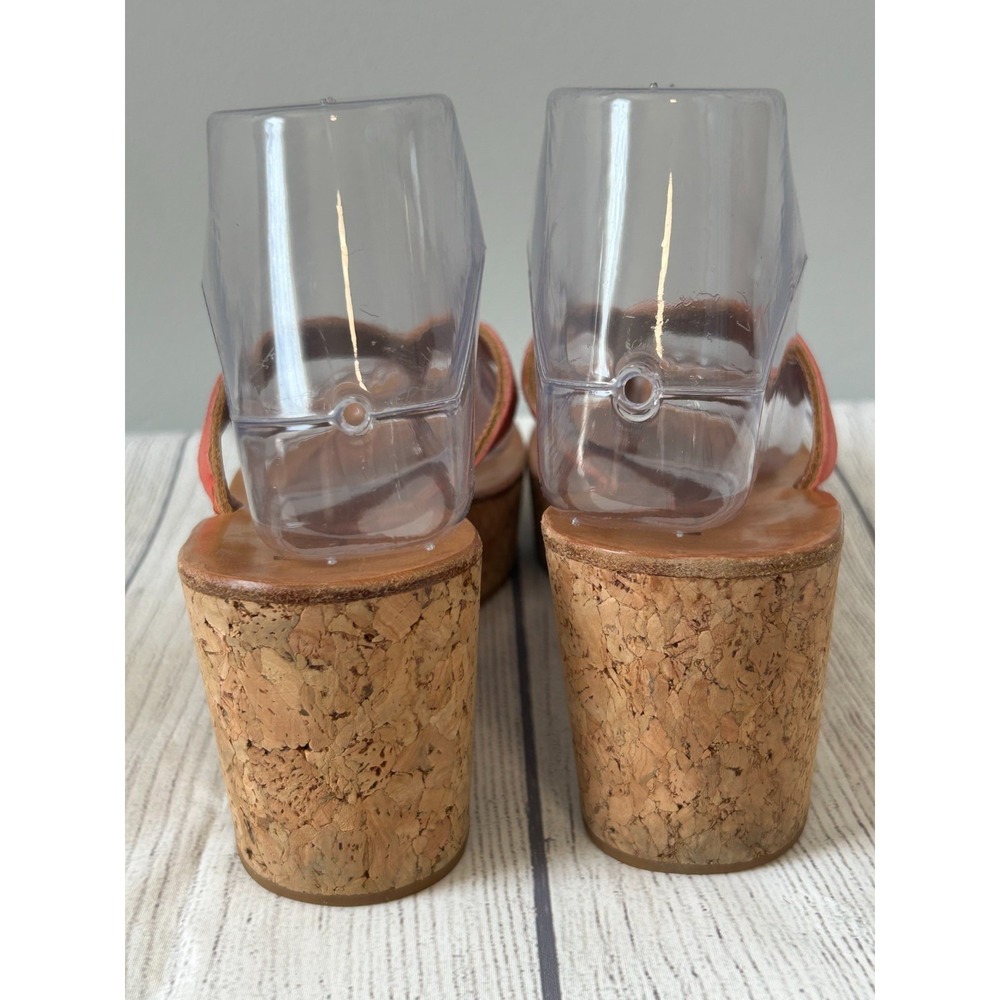 K Jacques St Tropez Diorite Sandals 8 Red Leather Cork Wedge Thong Slip On Boho - Picture 8 of 13